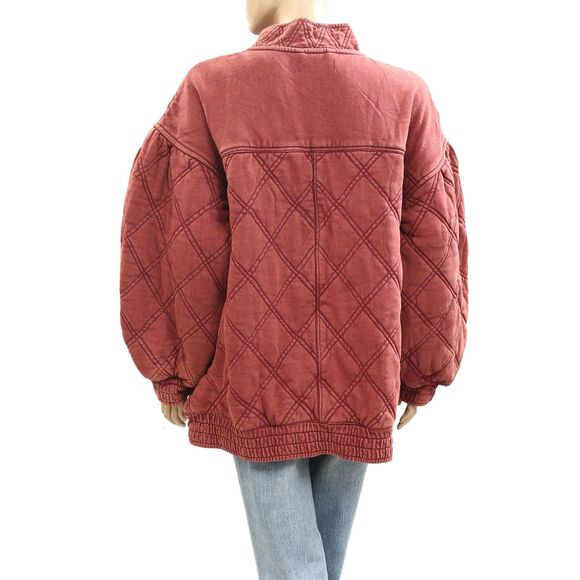 Free People Juno Quilted Jacket Top Bomber Oversized Buttondown Cotton M 284211 - Picture 8 of 10
